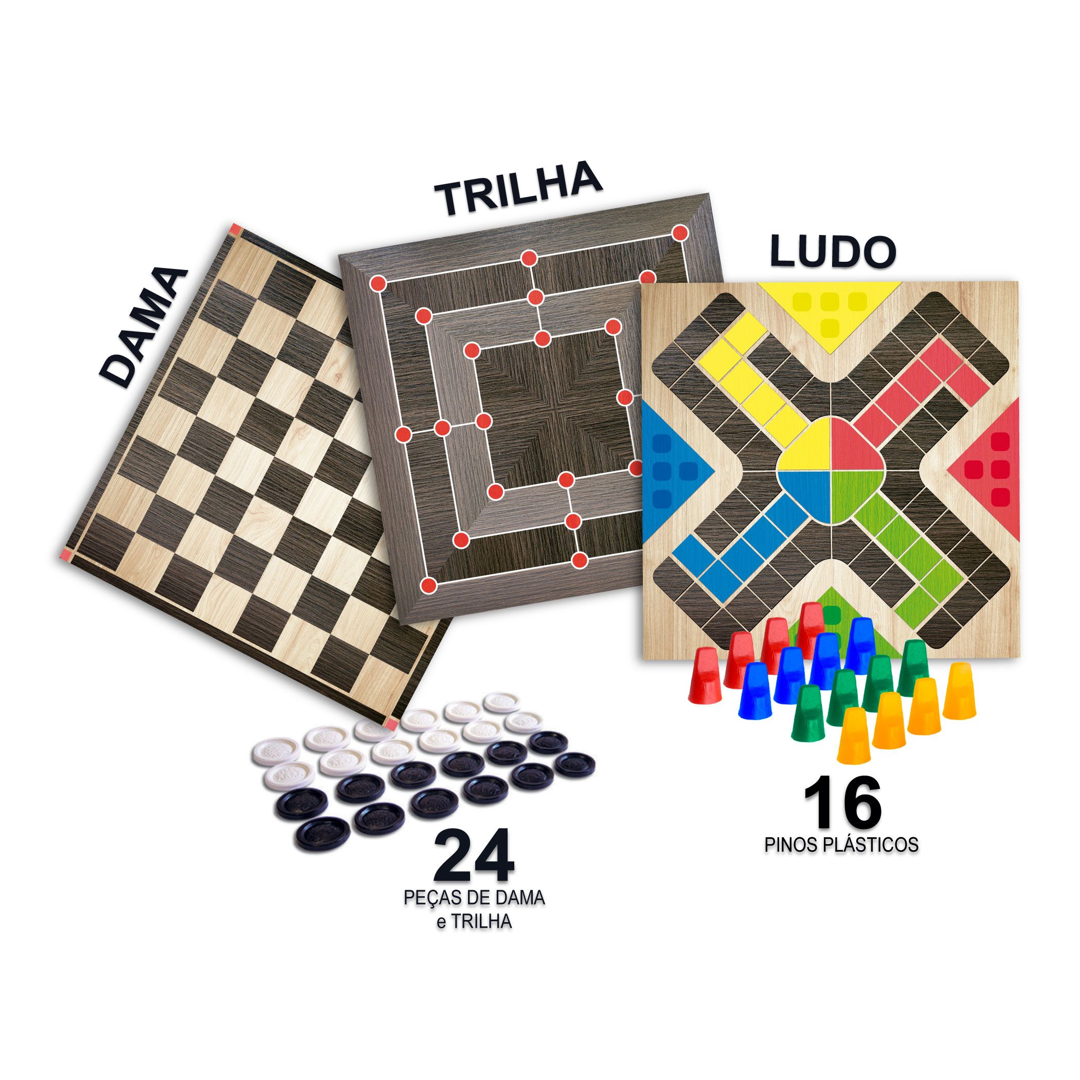 Ludo Dama Trilha 3 Jogos - papelariamalibu